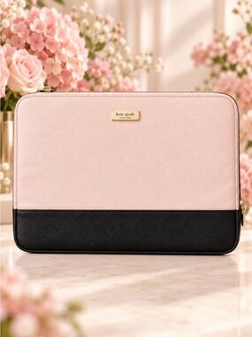kate spade Two-Tone Pink and Black Tablet Sleeve with Gold Plaque